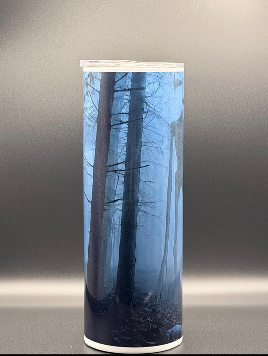 Siren Head Inspired Horror Tumbler | Creepy Foggy Forest 20oz Skinny Cup | Cryptid Horror Gift