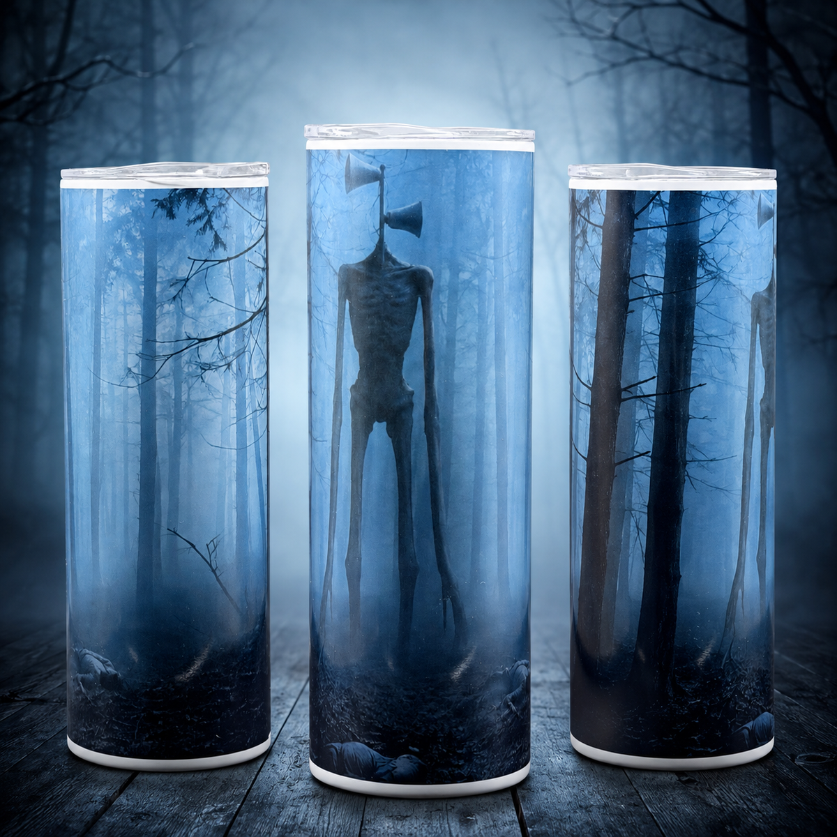 Siren Head Inspired Horror Tumbler | Creepy Foggy Forest 20oz Skinny Cup | Cryptid Horror Gift
