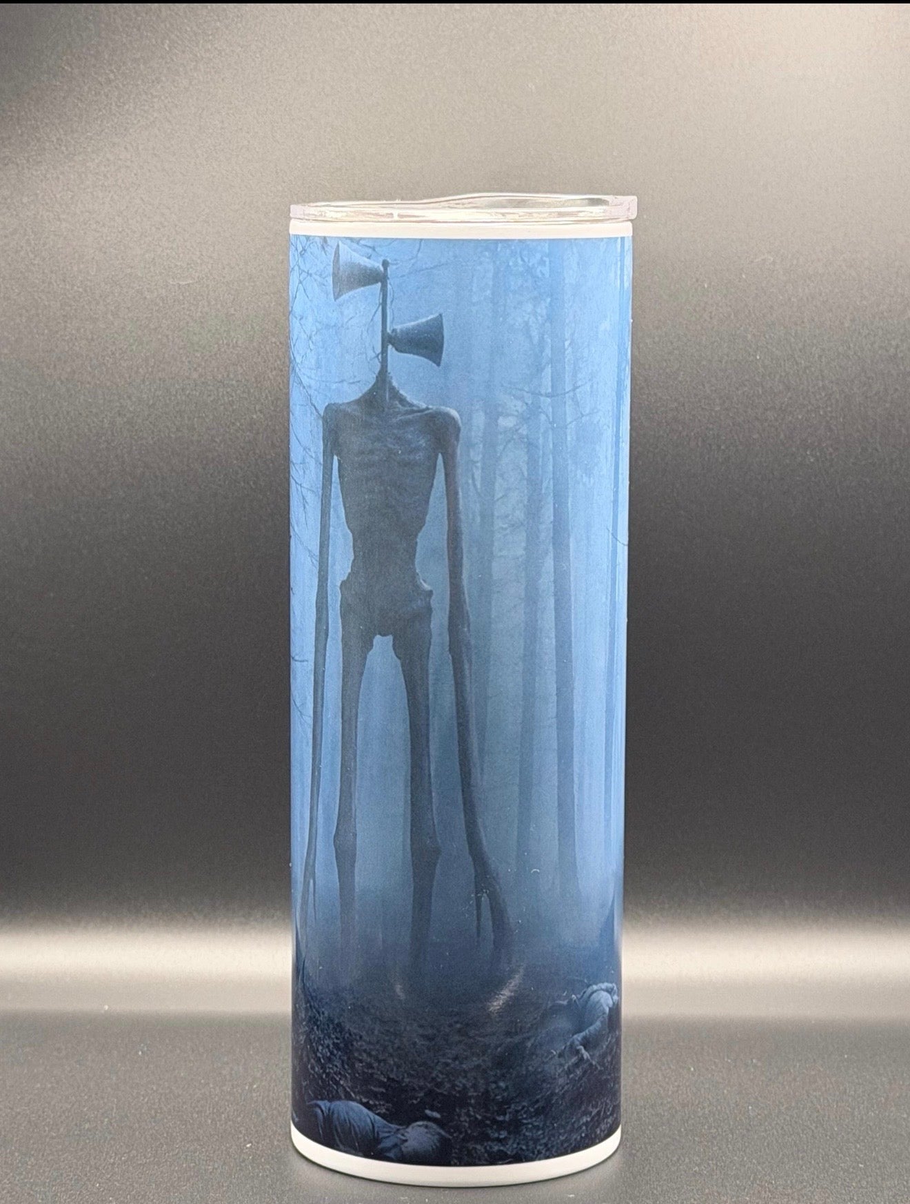 Siren Head Inspired Horror Tumbler | Creepy Foggy Forest 20oz Skinny Cup | Cryptid Horror Gift