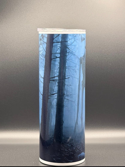 Siren Head Inspired Horror Tumbler | Creepy Foggy Forest 20oz Skinny Cup | Cryptid Horror Gift